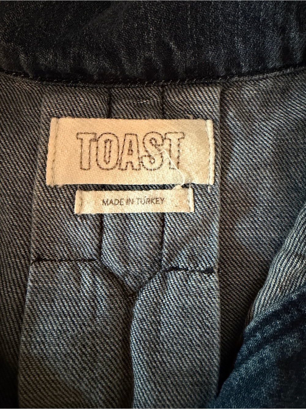 Toast Dark Rinse short-sleeved Cinch Waist Denim Cottagecore Cotton Dress L - Picture 7 of 7